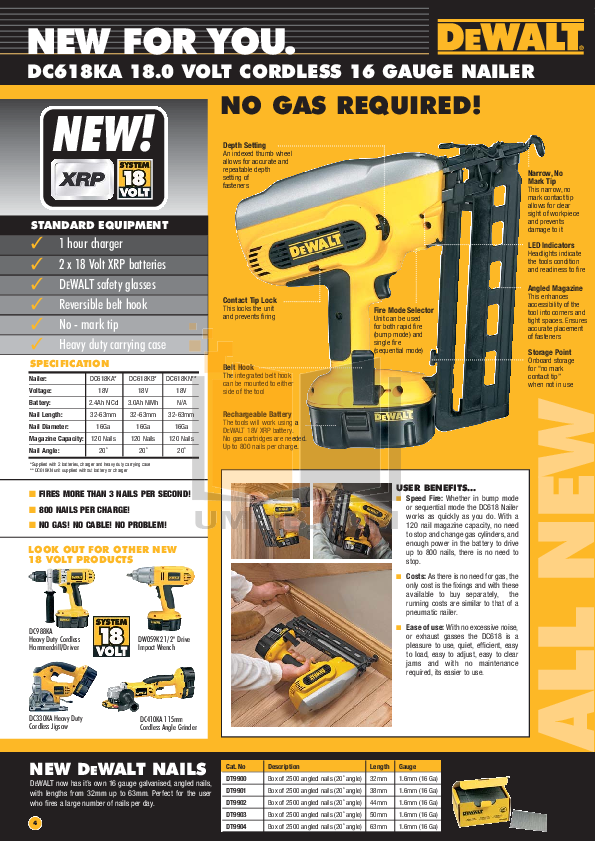 PDF manual for Dewalt Other DC618 Cordless Nailer